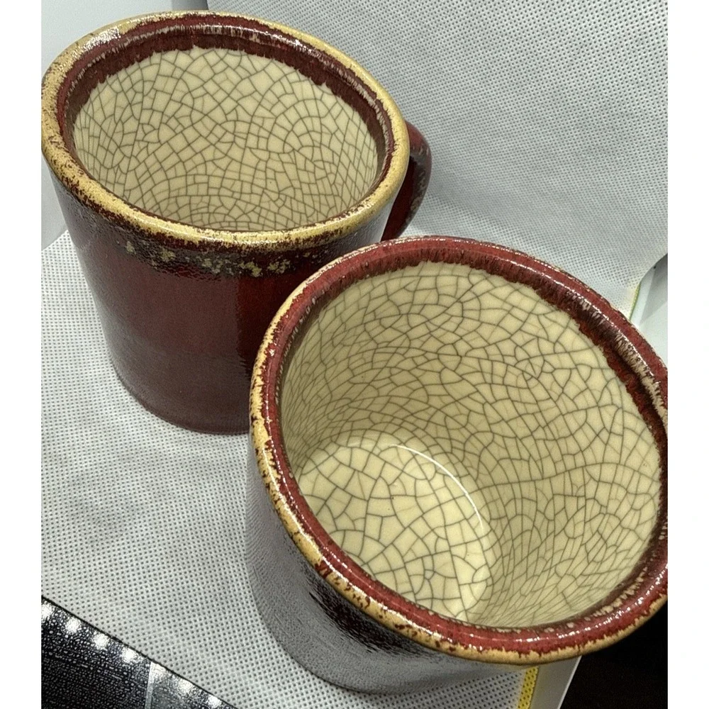 Pier 1 crackle collection mugs - 2 Mugs In Set - Red & Rust set - Excellent cups